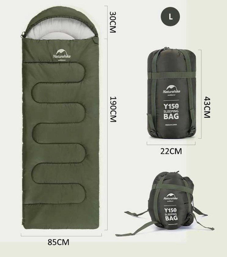NATUREHIKE Y150L Pamuklu Uyku Tulumu -6 Derece (Yeşil-Sağ)