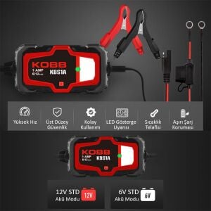 KOBB KBS1A 6V/12V 30Ah Akıllı Akü Şarj Cİiazı / Akü Bakım / Desülfatör