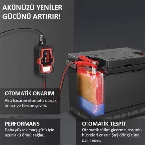 KOBB KBS1A 6V/12V 30Ah Akıllı Akü Şarj Cİiazı / Akü Bakım / Desülfatör
